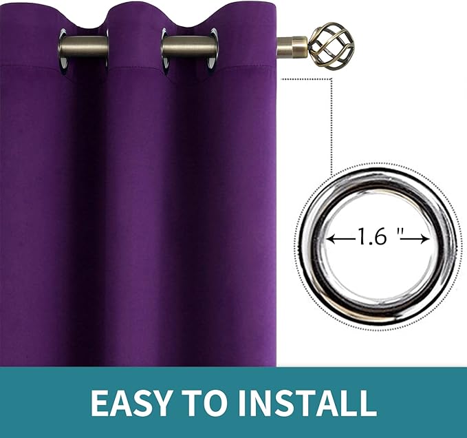 BGment Blackout Curtains - Grommet Thermal Insulated Room Darkening Bedroom and Living Room Curtain, Set of 2 Panels (52 x 45 Inch, Royal Purple)