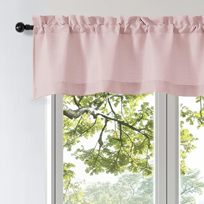 OWENIE Bob 1 PCS Blush Valances for Windows, Faux Linen Textured Kitchen Window Curtains Valance for Bedroom Living Room, Modern Soft Airy Solid Rod Pocket Bathroom Cafe Curtain, 60Wx14L Inch