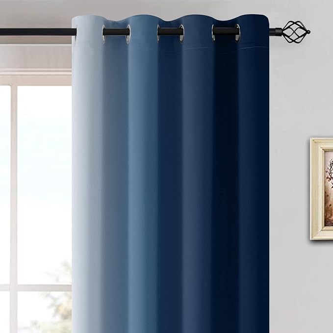 Yakamok Blue and Greyish White Ombre Curtains, Room Darkening Gradient Color Curtains for Bedroom, Light Blocking Thermal Insulated Window Drapes for Living Room(2 Panels, 52x54 Inch)