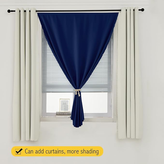 Self Adhesive Portable Blackout Curtains for Bedroom Easy to Install Window Thermal Lnsulated Kitchen Room Darkening Small Window Curtains, 47" W X 71" L, Navy Blue, 1 Panel