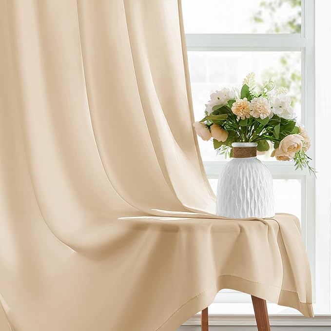 HOMEIDEAS Non-See-Through Beige Privacy Sheer Kitchen Curtains, 30 X 36 Inches Long 2 Panels Taupe Sheer Curtains Light Filtering Bathroom Window Drapes for Bedroom Living Room