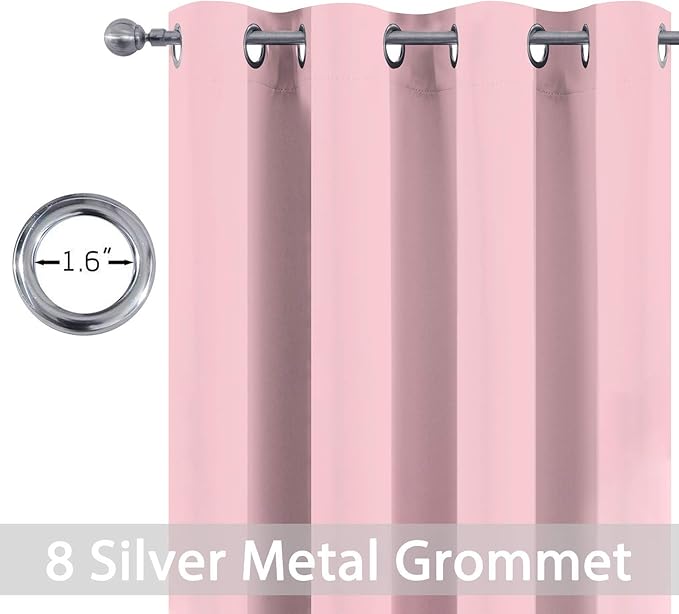 Yakamok Pink Blackout Curtains with Grommet top, Thermal Insulated Room Darkening Drapes for Bedroom(52Wx96L, One Pair)