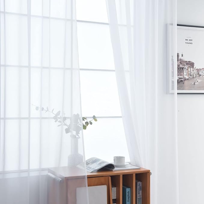SpaceDresser Basic Rod Pocket Sheer Voile Window Curtain Panels White 1 Pair 2 Panels 52 Width 72 Inch Long for Kitchen Bedroom Children Living Room Yard(White,52 W x 72 L)