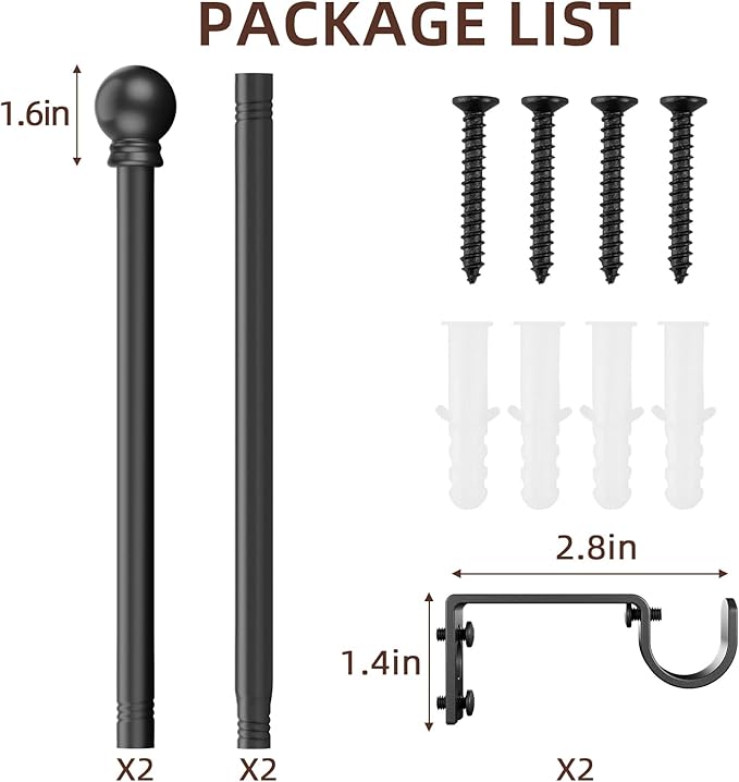 SMODBRODRE Curtain Rods for Window 32 to 62, Black 5/8 inch Splicing Single Window Curtain Rod Set with Brackets