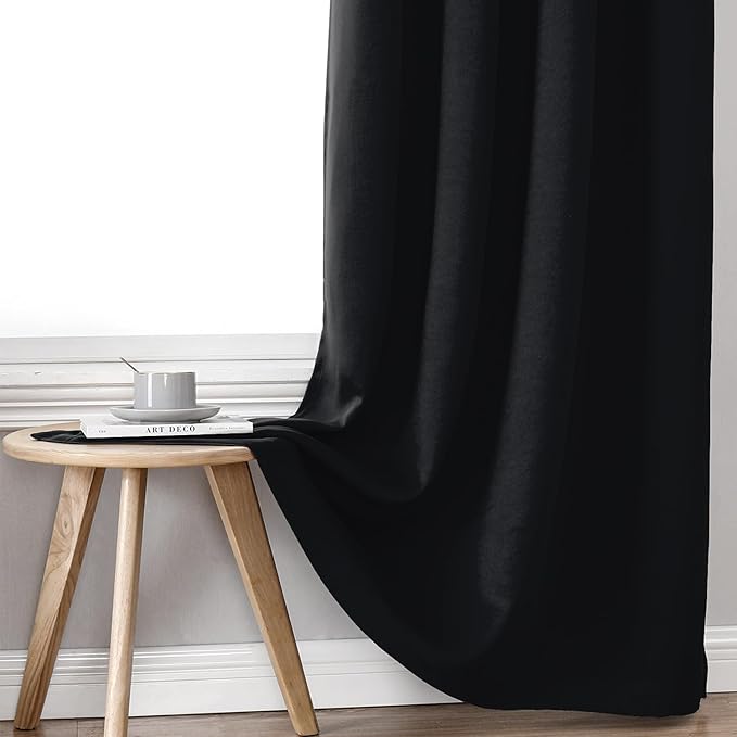 ChrisDowa 100% Blackout Curtains 120 inch Long for Bedroom with Black Liner, 2 Thick Layers Total Blackout Thermal Insulated Grommet Long Window Curtains 2 Panels Set (Black, 52 x 120 Inch)