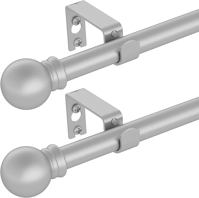 GXOACKJ 2 Pack Silver Curtain Rods for windows 32 to 48 inch, 5/8 inch Splicing Heavy Duty Metal Curtain Rod Set with Brackets