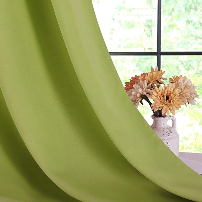 NICETOWN Blackout Window Curtains 60 inch Length 2 Panels, 34 x 60 Inch, Fresh Green, Grommet Top Room Darkening Thermal Insulated Solid Vertical Drapes for Bedroom/Kid Room