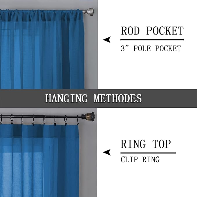 Tollpiz Sheer Tier Curtains Kitchen Linen Textured Half Curtain Sheers Light Filtering Rod Pocket Voile Bathroom Short Curtains for Farmhouse, 25 x 30 inches Long, Classic Blue, Set of 2 Panels