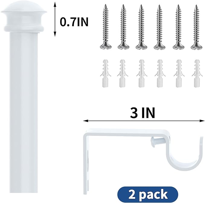 Curtain Rods 5/8 inch Curtain Rods for Windows 30 to 116 Inch with Brackets Easy to Install for Bedroom Living room Kitchen,White