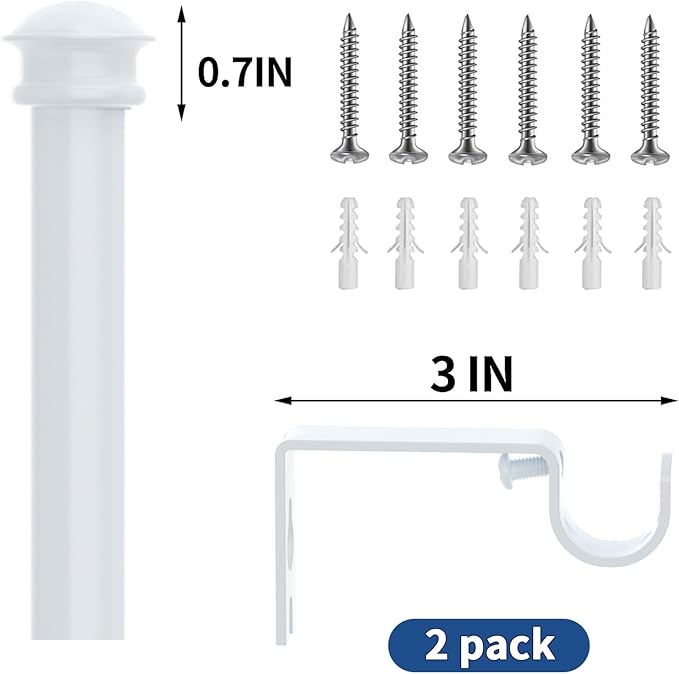 Curtain Rods 5/8 inch Curtain Rods for Windows 30 to 88 Inch with Brackets Easy to Install for Bedroom Living room Kitchen,White