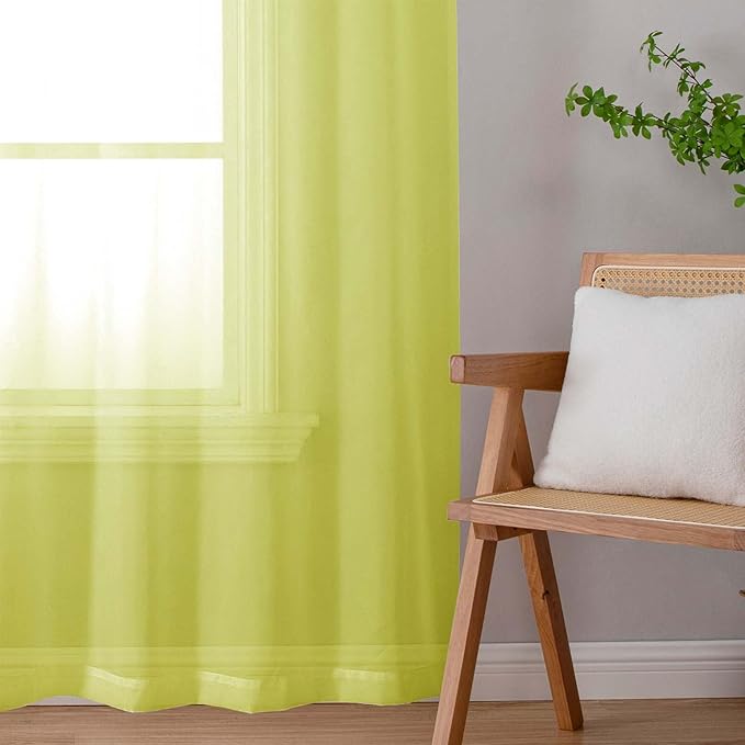 Lecloud Lemon Sheer Curtains 63 Inch Length 2 Pcs, Solid Voile Modern Window Curtains for Living Room Bedroom Dining Room, Light Filtering Rod Pocket Home Decor Drapes, Each Panel 42" W x 63" L