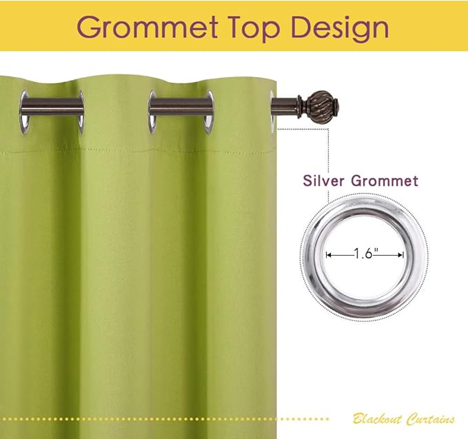 NICETOWN Window Drapery Panels Blackout Curtains, Window Treatment Thermal Insulated Solid Grommet Blackout Drapes for Bedroom (Set of 2 Panels, 42 by 72 Long, Fresh Green)