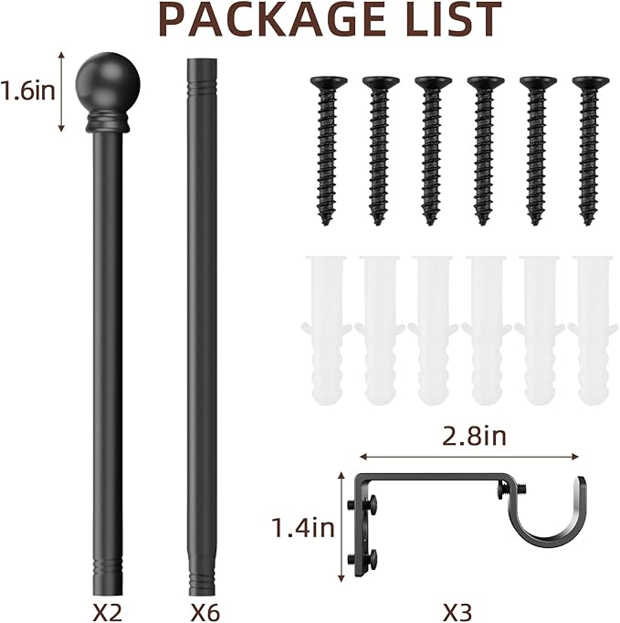 SMODBRODRE Curtain Rods for Window 32 to 120, Black 5/8 inch Splicing Single Window Curtain Rod Set with Brackets