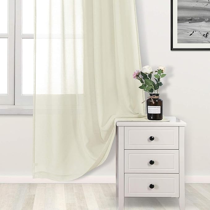 DWCN Ivory Sheer Curtains Semi Transparent Voile Rod Pocket Curtains for Bedroom and Living Room, 70 x 96 inches Long, Set of 2 Panels