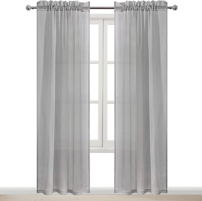 DWCN Grey Sheer Curtains Semi Transparent Voile Rod Pocket Curtains for Bedroom and Living Room, 42 x 84 inches Long, Set of 2 Panels