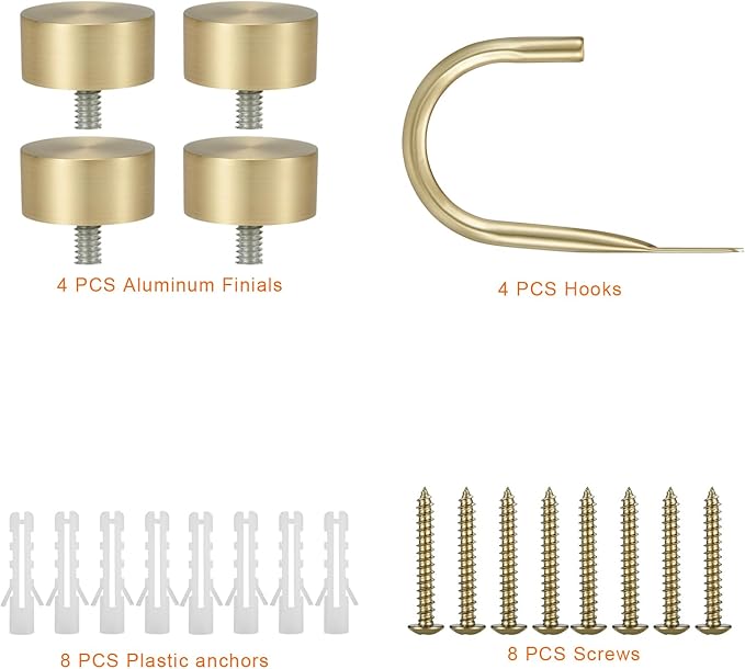 Premium Curtain Holdback, Quality Metal Decorative Curtain Holdbacks with Zinc Alloy Cap Finials,Rust-Proof, Set of 4 Window Curtain Holdbacks,Brass