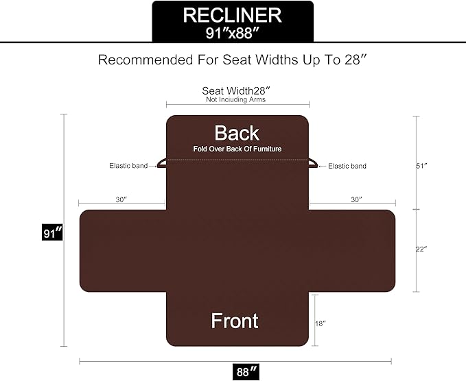 U-NICE HOME Recliner Chair Covers Reversible Chair Cover Pet Covers for Dogs with Elastic Straps Water Resistant Diamond Quilted (28''Recliner Oversized, Black/Grey)