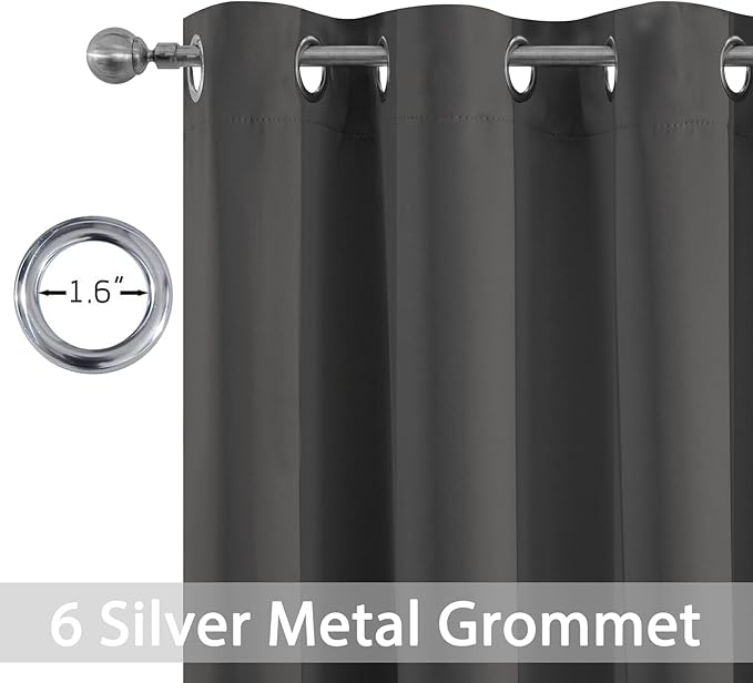 Yakamok Blackout Grey Curtains for Bedroom/Living Room Thermal Insulated, 38" Wide x 63" Long Each Panel,Grommet Top (Set of 2 Panels, Charcoal Grey)