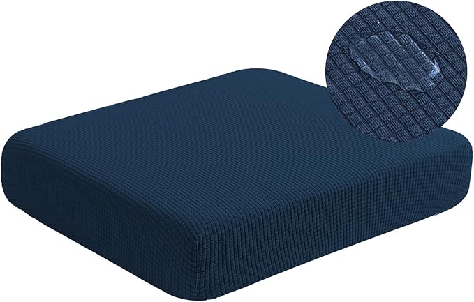 Water Repellent Sofa Seat Cushion Covers Stretch Stylish Furniture Cover, Small Checked Pattern Super Soft Slipcover Machine Washable (Loveseat Cushion, Navy)