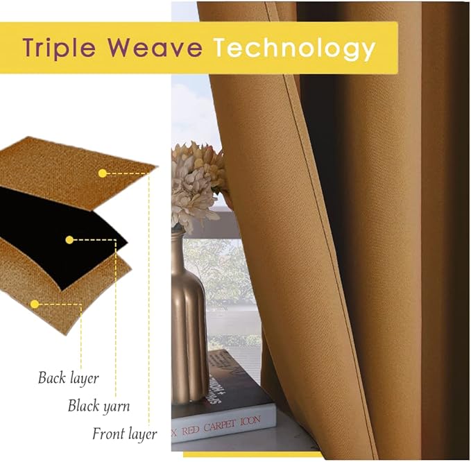 NICETOWN Blackout Draperies Curtains for Kids Room, Window Treatment Thermal Insulated Solid Grommet Blackout Drape Panels for Bedroom (Gold Brown, Set of 2, 60 by 84 inches)