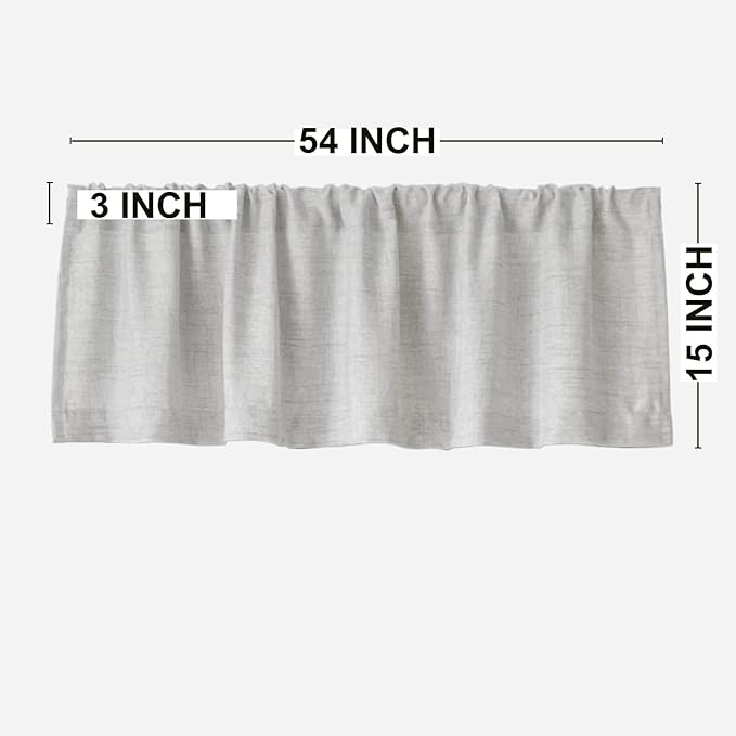 Faux Linen Valance for Windows Kitchen Living Room Valances Rod Pocket Farmhouse Country Rustic Bathroom Small Window Treatment (54x15 inch, Grey)