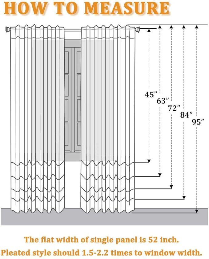 RYB HOME Linen Curtains Sheer - Half Privacy White Semi Sheer Drapes Light Airy for Bedroom Living Room Wedding Ceremony Study Office, 52 x 72 inch Long, 2 Pcs