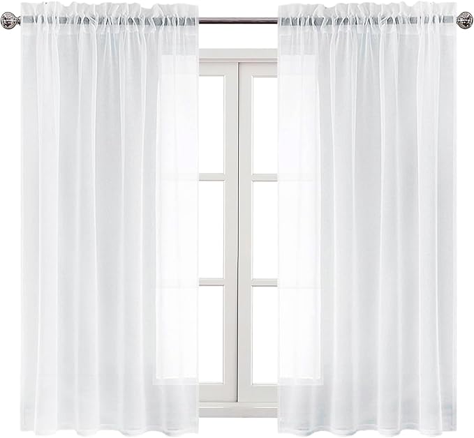 DWCN White Sheer Curtains Semi Transparent Voile Rod Pocket Curtains for Bedroom and Living Room, 52 x 54 inches Long, Set of 2 Panels