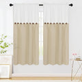FRAMICS Farmhouse Cotton Linen Curtains for Living Room, Boho Button Curtains 63 inch Length, Rustic Country Linen Window Curtains for Bedroom, Rod Pocket Drapes, 52 x 63 Inch, White and Linen