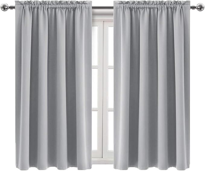 DWCN Blackout Curtains Room Darkening Thermal Insulated Bedroom Curtains Window Curtain Panels, 52 x 45 inches Long, Set of 2 Silver Grey Rod Pocket Drapes