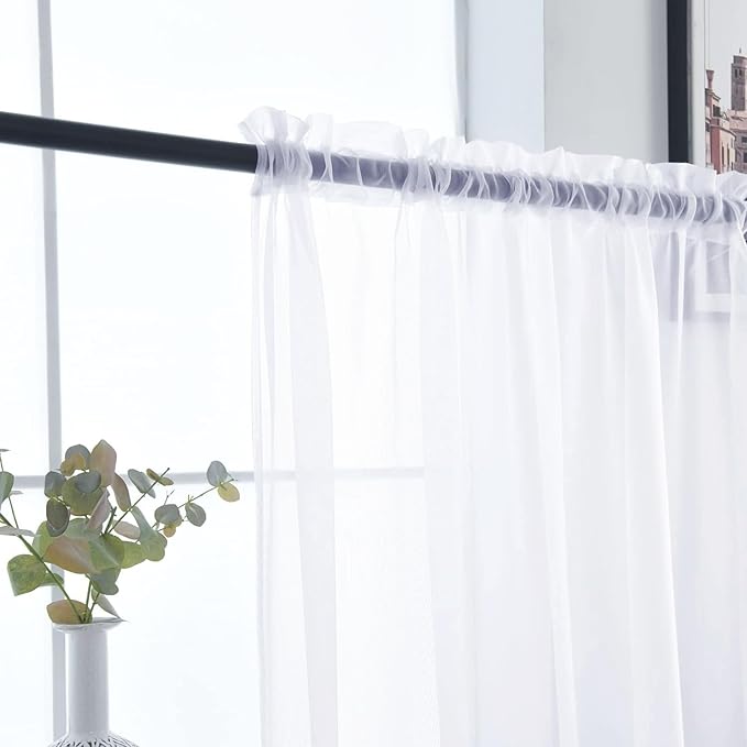 SpaceDresser Sheer Voile Window Treatment Rod Pocket Curtain Panels for Kitchen Bedroom Living Room Drapes Sunlight Filtering Privacy Semi Home Decor Assorted Colors Sizes (Optical White, 52 W x 72 L)