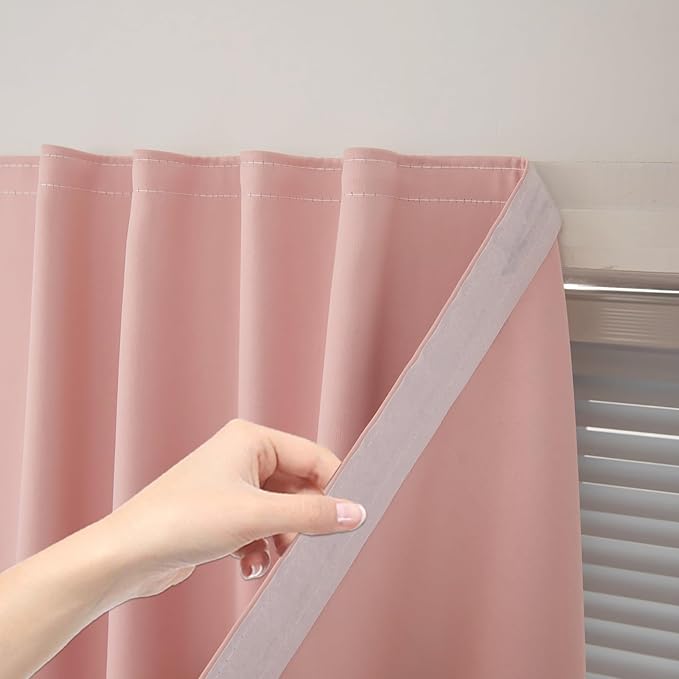 Self Adhesive Curtains, Stick Curtain Blackout Shades Window Cover Curtains for Living Room No Drilling, 47" W X 96" L, Pink, 1 Panel