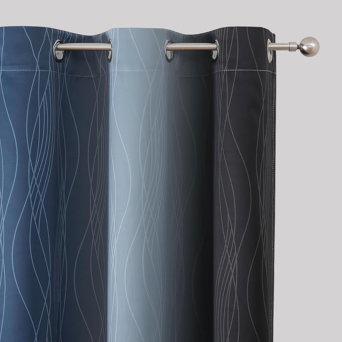 Estelar Textiler Navy Blue and Black Ombre Blackout Curtains 72 Inches Long, Full Room Darkening Grommet Curtains for Bedroom, Thermal Insulated Light Blocking Gradient Drapes, 42Wx72L, 2 Panels