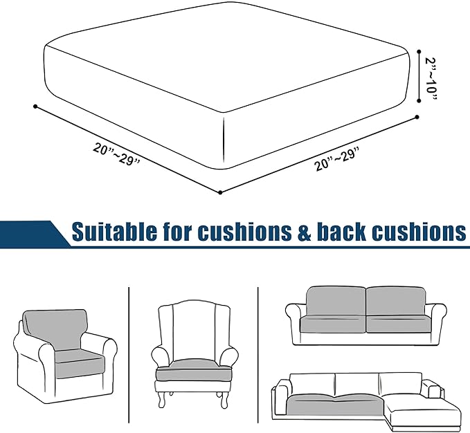 Water Repellent Sofa Cushion Slipcovers, Stretch Seat Cushion Covers Sofa Covers for Living Room Furniture Protector, Thick Jacquard Textured Twill Fabric (Small, Dove Grey)