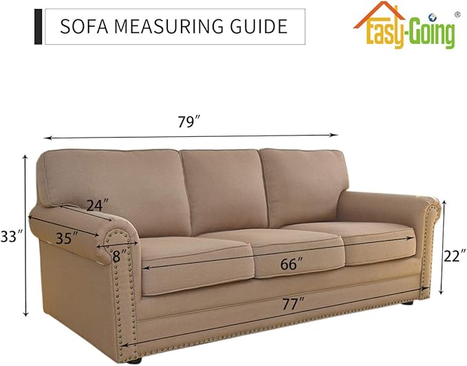 Easy-Going Stretch Sofa Slipcover 1-Piece Sofa Cover Furniture Protector Couch Soft with Elastic Bottom for Kids, Polyester Spandex Jacquard Fabric Small Checks (Sofa, Taupe)