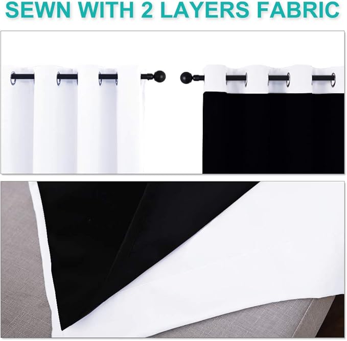 NICETOWN 100% Blackout Window Curtain Panels, Full Light Blocking Drapes with Black Liner for Nursery, 72-inch Drop Thermal Insulated Draperies (White, 2 Pieces, 70-inch Wide Per Panel)