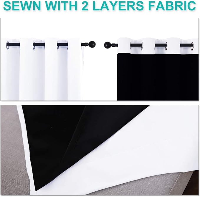 NICETOWN Pure White 100% Blackout Lined Curtains, 2 Thick Layers Narrow Wide Window Treatment Panels Thermal Insulated Drapes for Kitchen Small Window (1 Pair, 37" Width x 63" Length Each Panel)