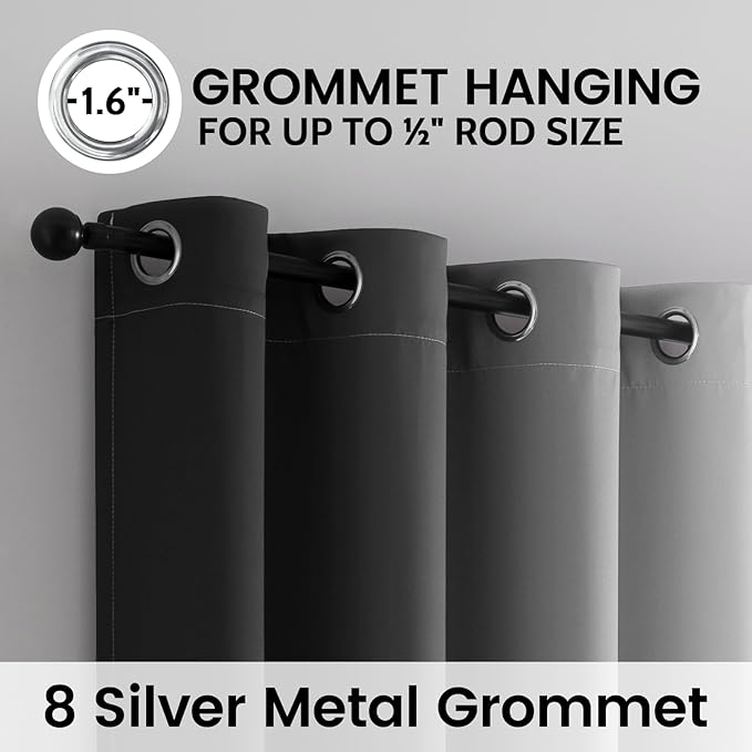 SimpleHome Ombre 100% Blackout Curtains for Bedroom, Full Light Blocking Black and Greyish White Curtains, Thermal Insulated Grommet Window Drapes for Living Room,2 Panels, 52x90 inches Length
