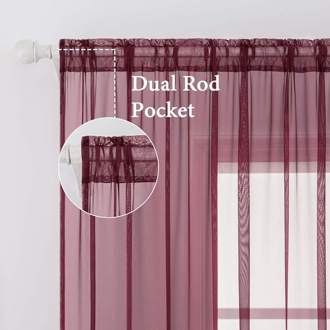 MIULEE 2 Panels Solid Color Sheer Christmas Window Curtains Elegant Window Voile Panels/Drapes/Treatment for Bedroom Living Room (54 X 84 Inches Wine Red)