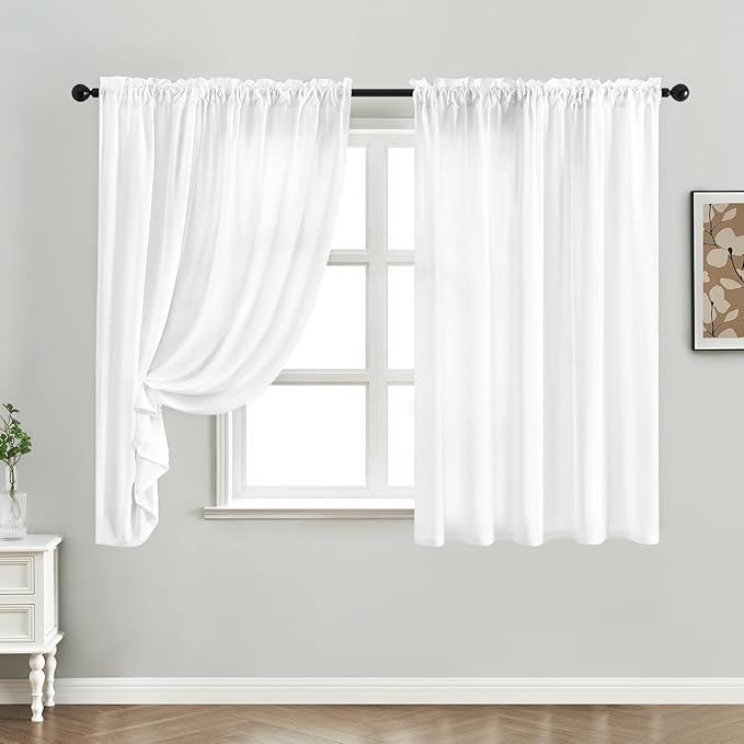 HOMEIDEAS Non-See-Through White Privacy Sheer Curtains, 52 X 54 Inches Long 2 Panels Sheer Curtains Light Filtering Window Drapes for Bedroom Living Room