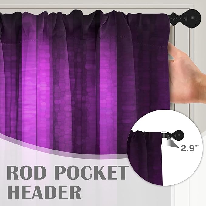 Emvency 2 Pack Valances Window Treatments, Purple Striped Abstract Glass Texture Blackout Drapes Adjustable Curtain for Windows Living Room Kitchen Over Sink, 52x18 Inch Rod Pocket Valances