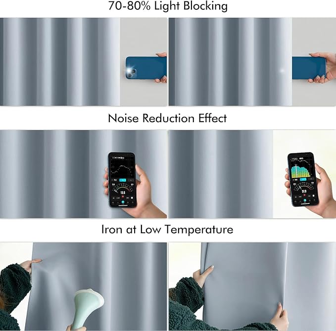 MIULEE Light Blue Back Tab Blackout Curtain 96 Inch Long 2 Panels Set for Bedroom, Rod Pocket/Pinch Pleat Thermal Insulated Living Room Darkening Pleated Light Blocking Floor to Ceiling Drape