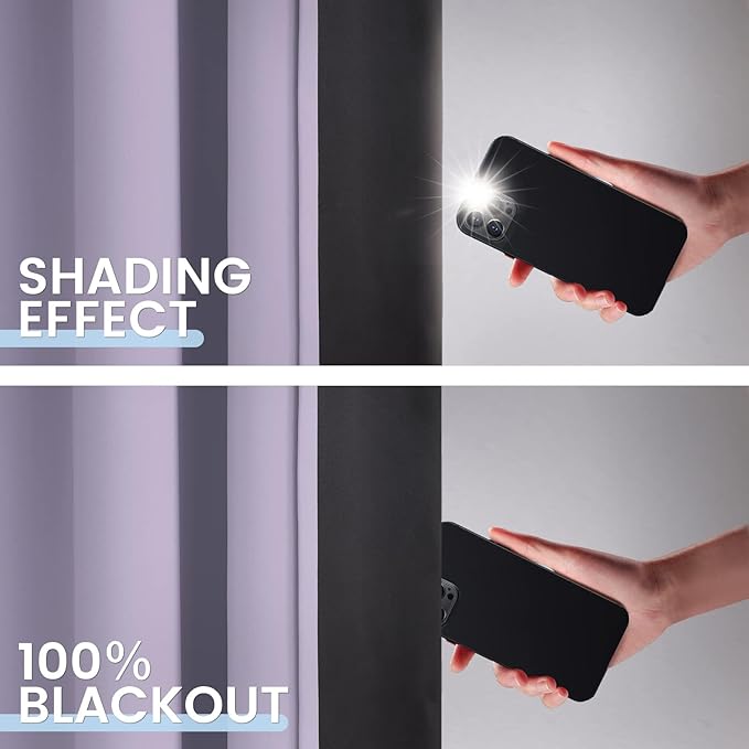 SimpleHome 100% Blackout Curtains for Bedroom,Thermal Insulated Lilac Grommet Window Drapes Room Darkening Curtains for Living Room with Black Back,38 x 63 Inch,2 Panels