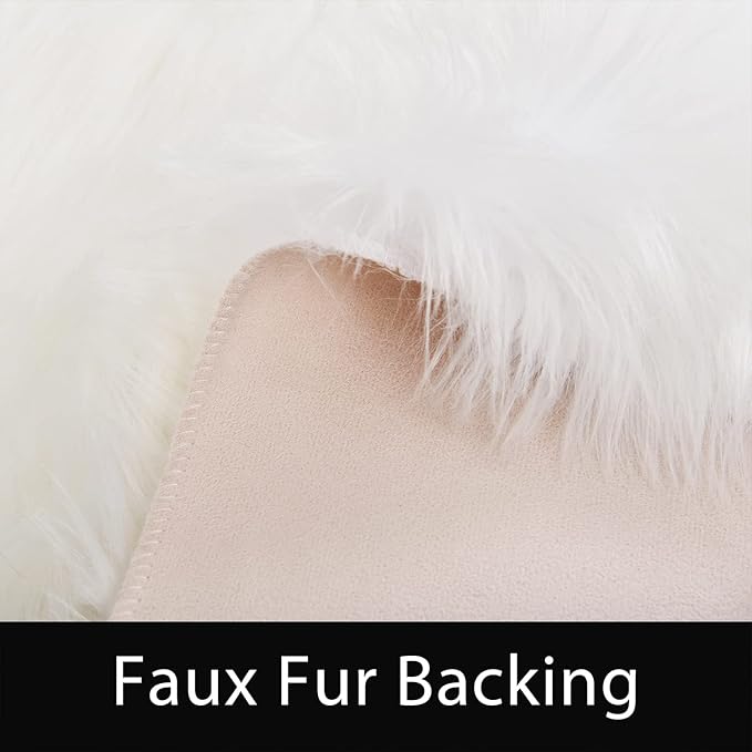 Latepis White Round Rug 3ft Faux Sheepskin Fur Fluffy Circle Rugs for Living Room Washable Rug for Bedroom Teen Room Dorm Cute Room Rug