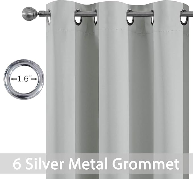 Yakamok Light Grey Blackout Curtains, Thermal Insulated Room Darkening Grommet Drapes for Bedroom(38Wx72L, One Pair)