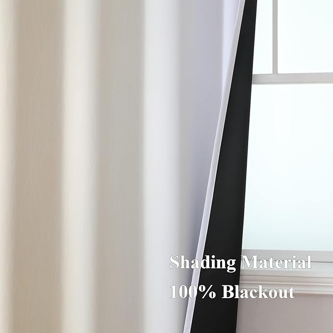 Estelar Textiler Beige and Greyish White Blackout Curtains for Living Room, Thermal Insulated Ombre Grommet Curtains & Drapes for Dining Room, Full Room Darkening Curtains for Bedroom,42Wx84L,2 Panels