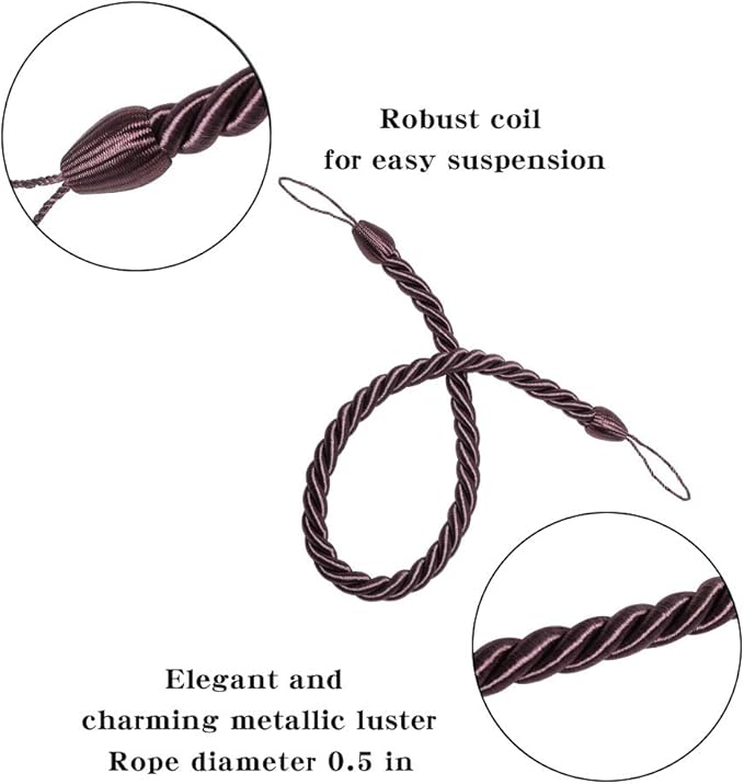 BEL AVENIR Curtain Ropes Tiebacks Tie-Backs, Curtain Handmade Holdbacks with 2 Metal Screw Hooks (Purple, 2pack)