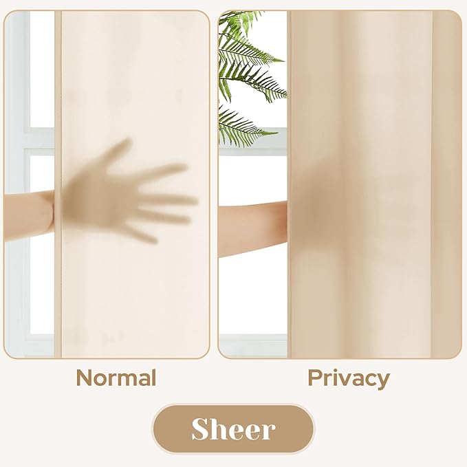 HOMEIDEAS Non-See-Through Beige Privacy Sheer Curtains, 52 X 54 Inches Long 2 Panels Taupe Sheer Curtains Light Filtering Window Drapes for Bedroom Living Room