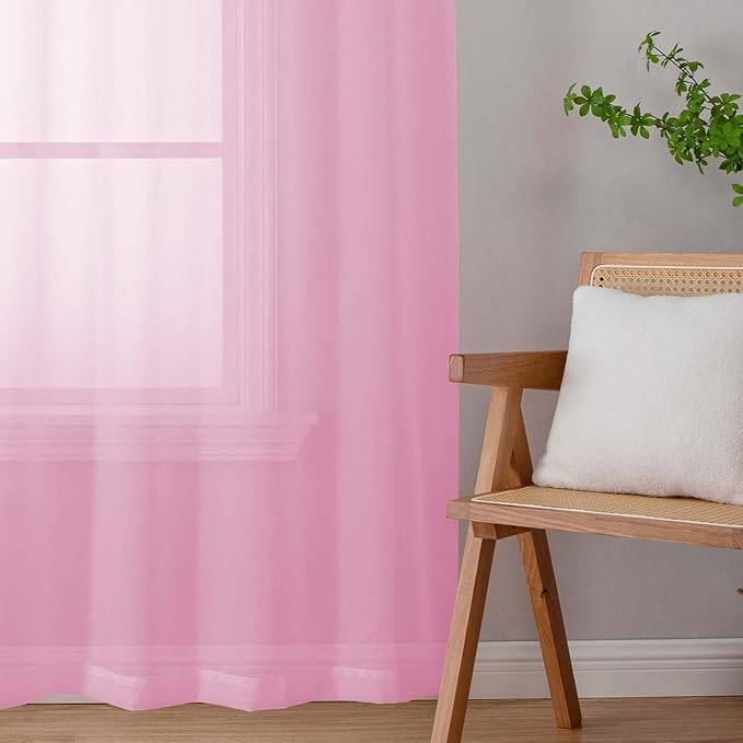 Sheer Pink Curtains for Bedroom Living Room 54 Inch Length 2 Panels Set, Solid Soft Airy Light Filtering Window Treatments, Modern Rod Pocket Drapes, Pink, 42" Wx54 L Inches