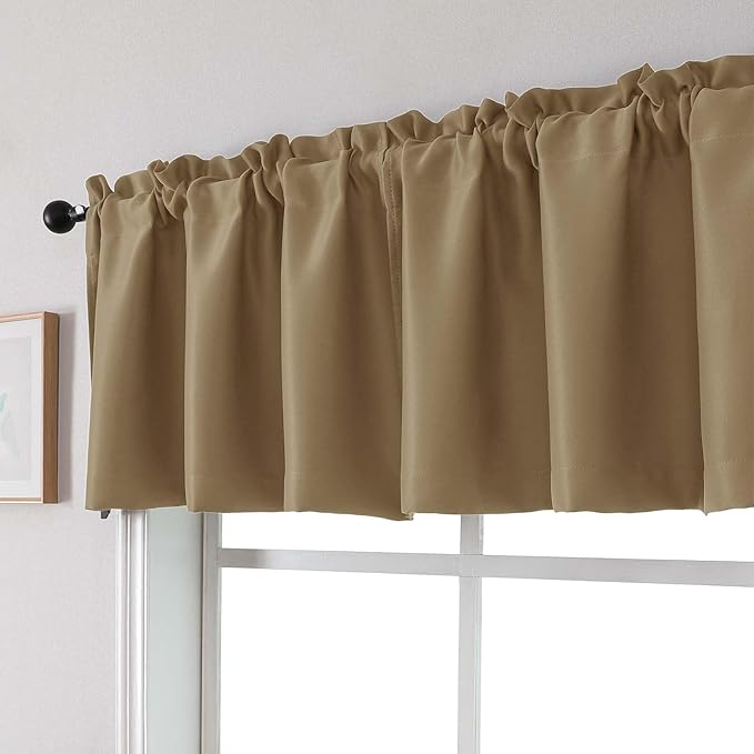 Chyhomenyc Taupe Valances for Window, Room Darkening Short Curtains for Kitchen Bedroom Living Room, Rod Pocket Top Small Window Treatment Valance RV Bunk Panels, 60Wx18L, 2 Pieces