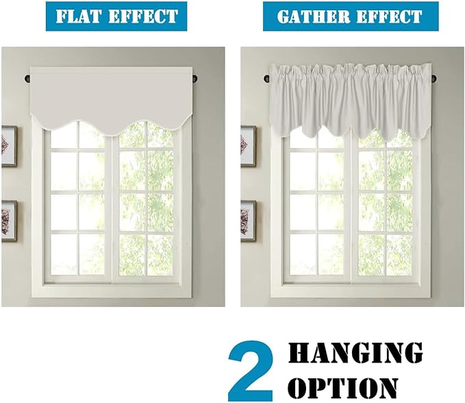 H.VERSAILTEX 4 Panels Blackout Curtain Valances for Kitchen Windows/Living Room/Bathroom Privacy Protection Rod Pocket Decoration Scalloped Window Valance Curtains, 52" W x 18" L, Ivory/Cream